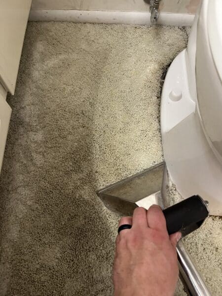 #OurWork Carpet cleaning wand removing stains near bathroom doorway in Logan Utah rental property